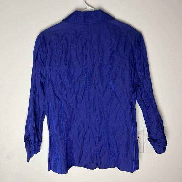 Chico's NWT Kennedy Crinkle Shine 3/4 Sleeve Blazer Brazilian Blue Large​ - Picture 4 of 7